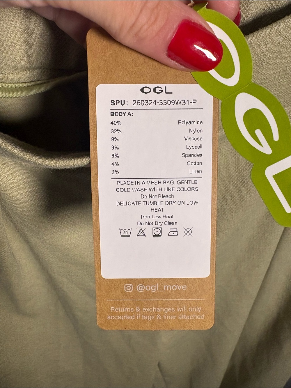 OGL Stretch Linen-Like Wrinkle-Resistant Tapered Pant Sage Green Tailored Office - Picture 12 of 14